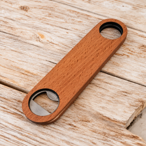 Abrebotellas personalizado de madera y acero inoxidable